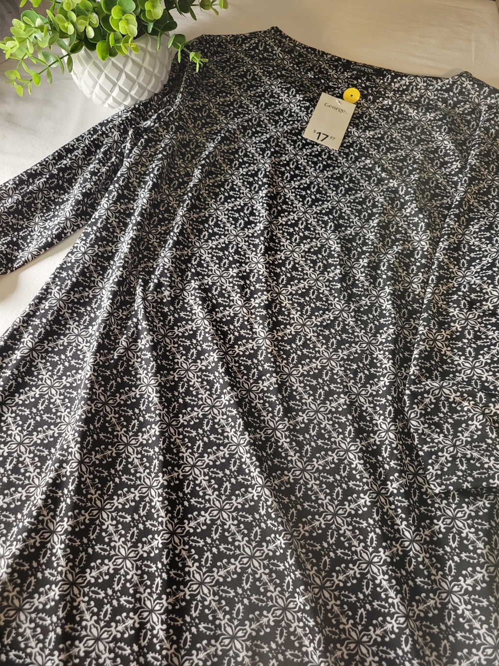 George Black & White Floral Tile Print Long Sleeve Dress